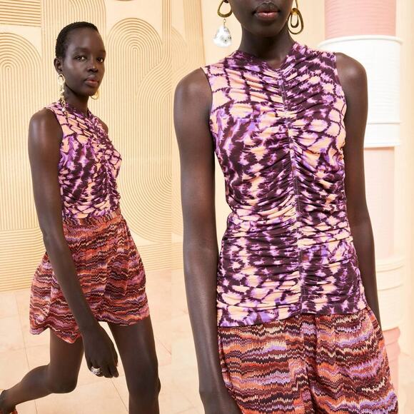 Ulla Johnson NWT Allie Ruched Tank Top Wisteria Size P/XS Tie Dye Purple/Pink - Picture 1 of 7